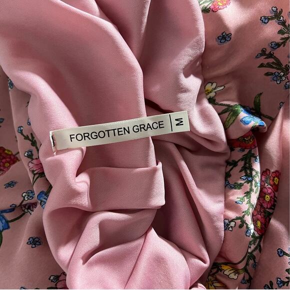 Forgotten Grace Satin Midi Skirt Pink Mauve Floral Print Size M - Picture 5 of 7